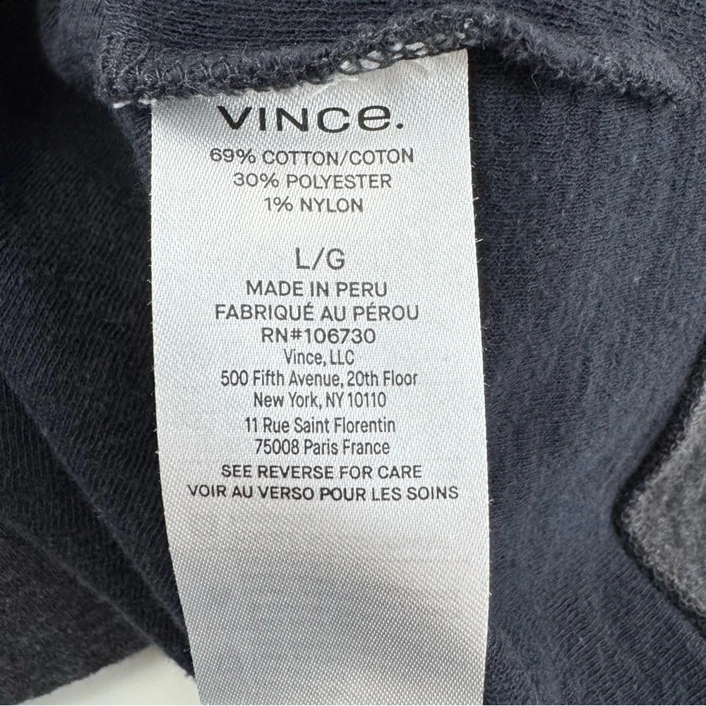 Vince Pullover Hoodie Mens Large Gray Navy Blue Double Knit Long Sleeve Pocket - Picture 11 of 15